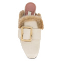 Buckles Mules Shoes Casual Women Slip On Black Mink Fur Slippers